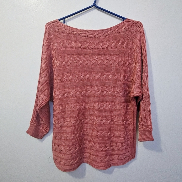 Ralph Lauren Sz M 3D Cable Knit Rouge  Cotton & Viscose Boat Neck Sweater Top - Picture 2 of 6